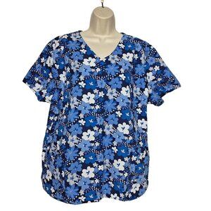 Zoe + Chloe Women's Floral Scrub Top Blue White Size 3X